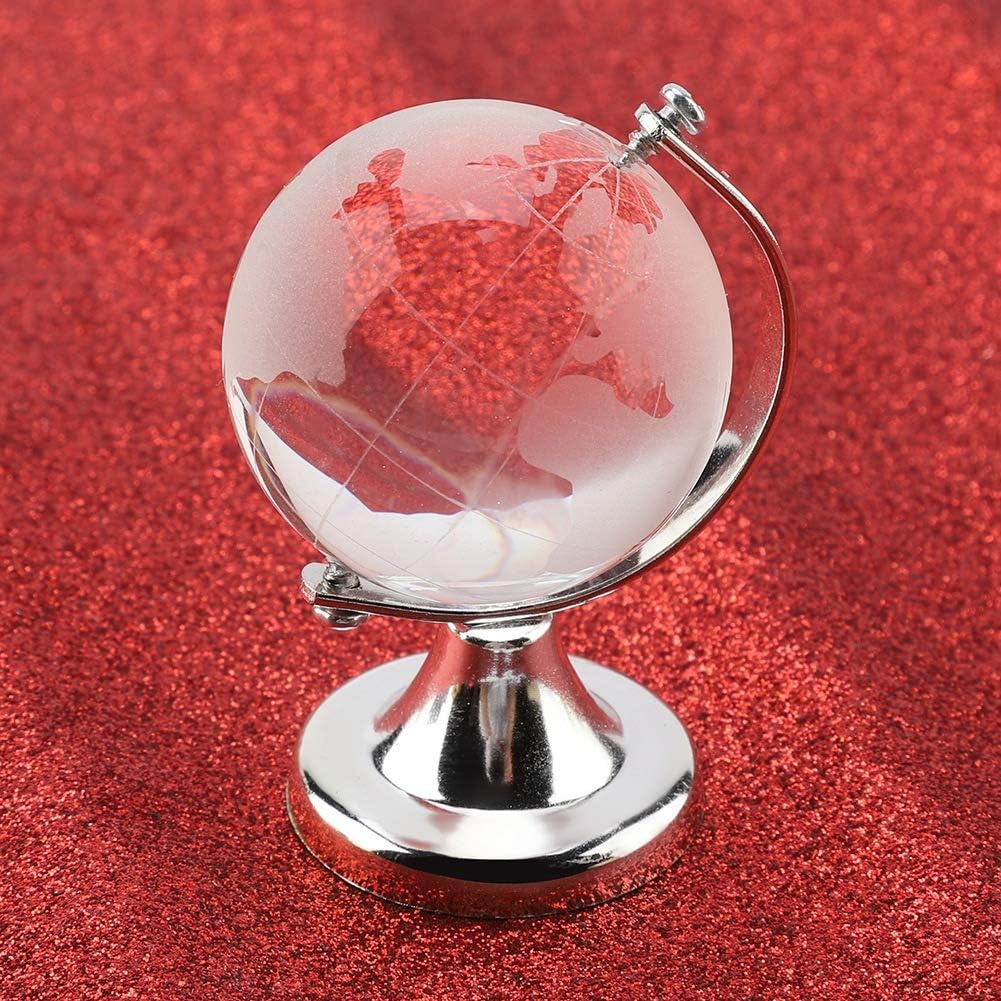 MINI MAPPAMONDO IN CRISTALLO 6,5X4CM CON SUPPORTO IN PLASTICA E METALLO