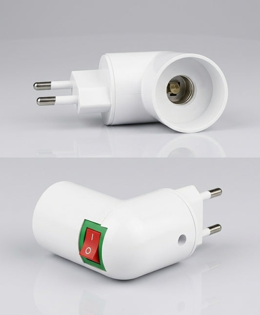 Adattatore Portalampada da Presa a Muro E14 a 90° con Interruttore ON/OFF – Lampada da Notte e Lettura Senza Cavi