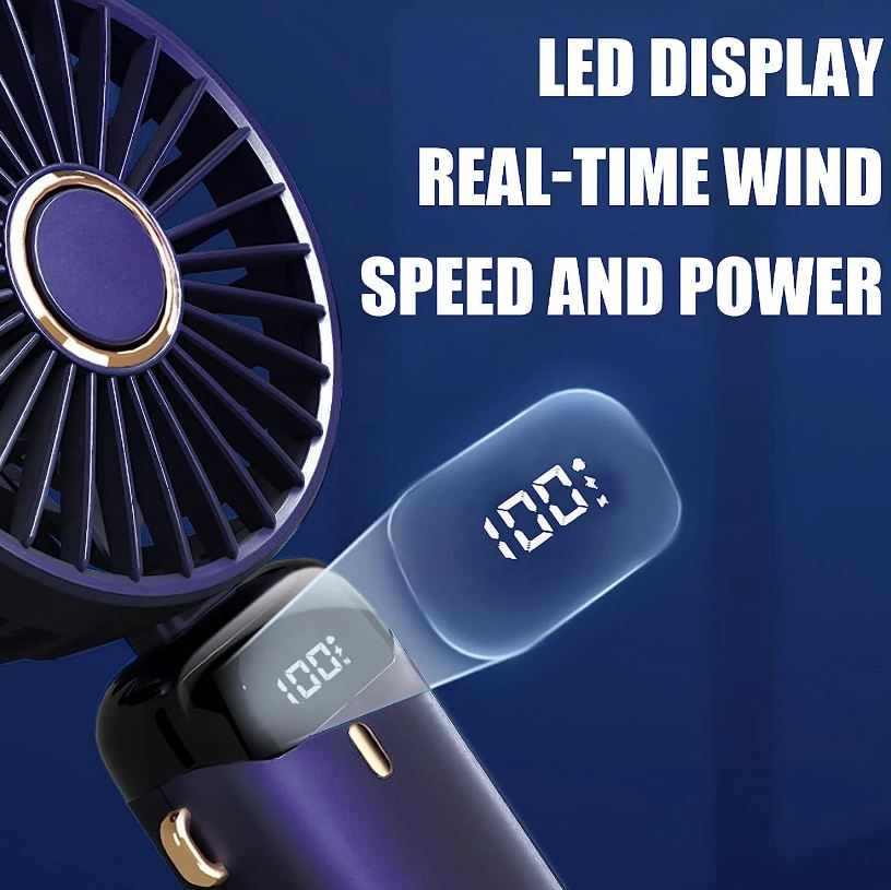 MINI VENTILATORE PORTATILE USB RICARICABILE – 5 VELOCITÀ PIEGHEVOLE DISPLAY LED