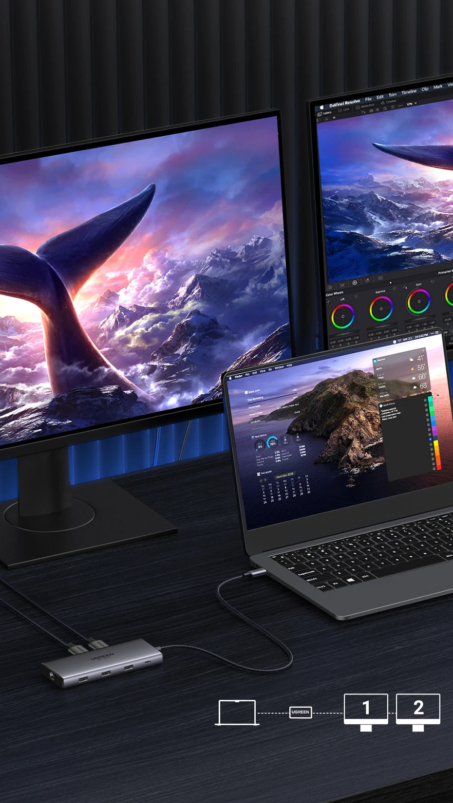 Hub USB-C 10-in-1 UltraStation: Dual HDMI 8K/4K, Ethernet & Power Delivery 100W
