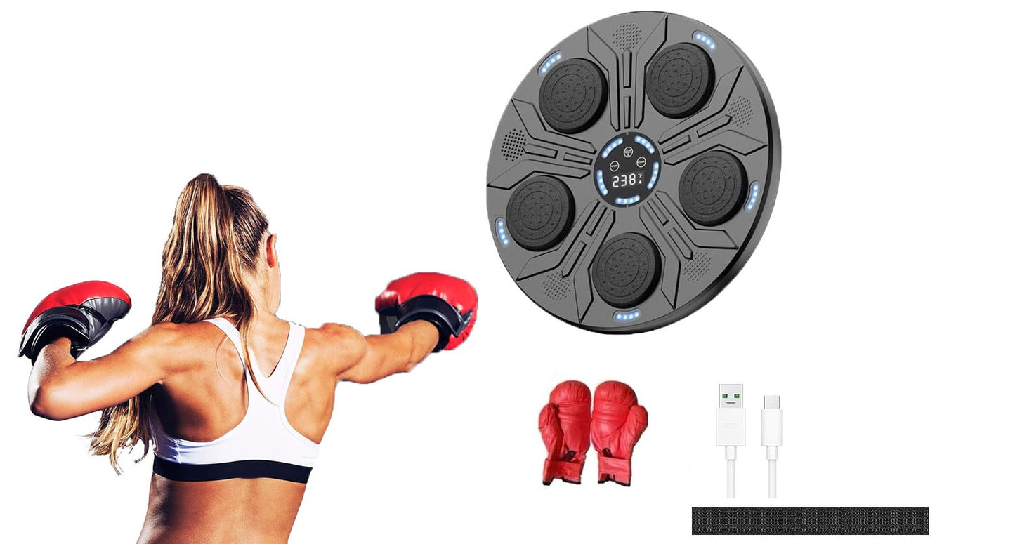 BOXING MACHINE MUSIC MACCHINA DA BOXE INTELLIGENTE FISSATA AL MURO, CON GUANTONI DA BOXE PER ALLENAMENTO