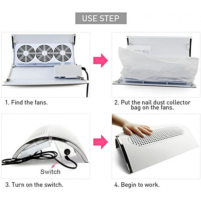 ASPIRATORE UNGHIE DA TAVOLO 3 VENTOLE PROFESSIONALE 36W