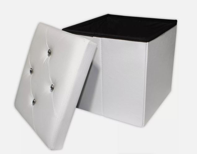 Pouf Contenitore Ecopelle diamantini Panca Seduta Baule Vari Colori