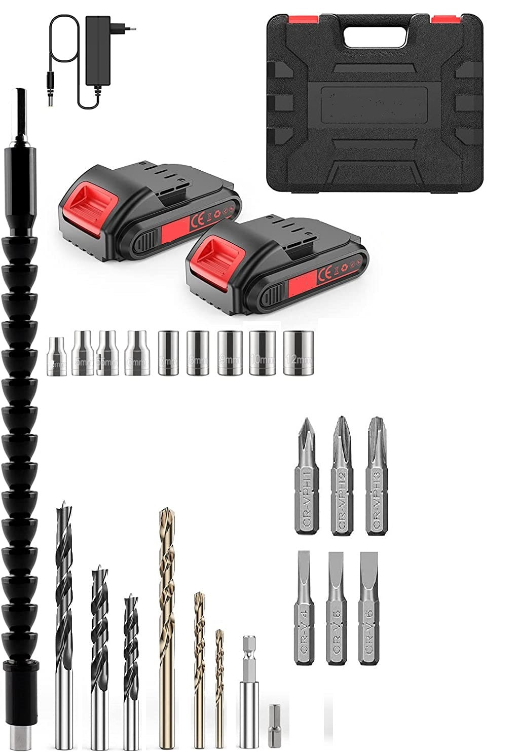 TRAPANO AVVITATORE A BATTERIA 48V CON ACCESSORI 2 VELOCITA' CON LED LUCE PER FORARE LEGNO METALLO PARETI