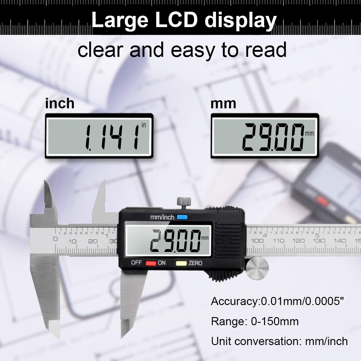 CALIBRO DIGITALE DI PRECISIONE MICROMETRO IN ACCIAIO INOX 150mm CON AMPIO DISPLAY LCD PER MISURAZIONE INTERNA ED ESTERNA PROFONDITA' E DI PASSO