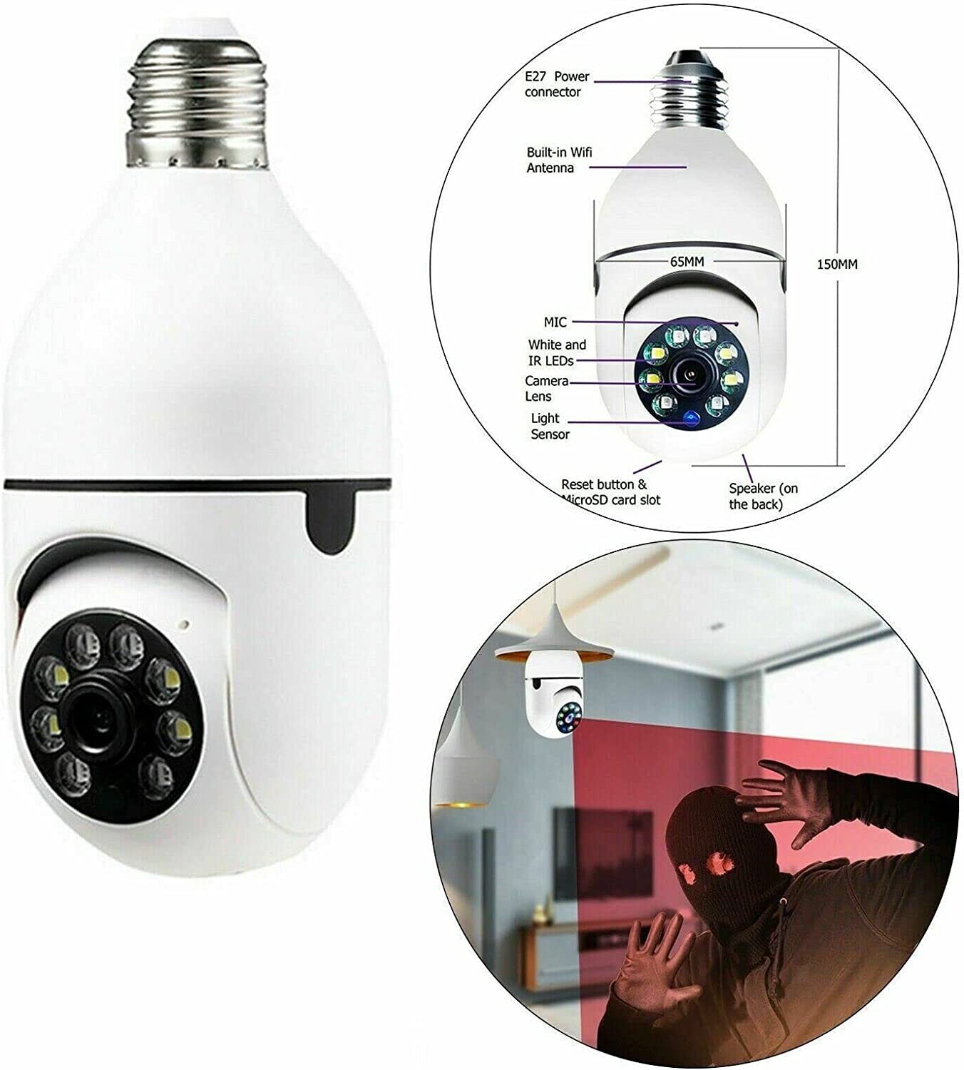 TELECAMERA DI SORVEGLIANZA A LAMPADINA 360 WIRELESS CONTROLLO REMOTO TRAMITE APP