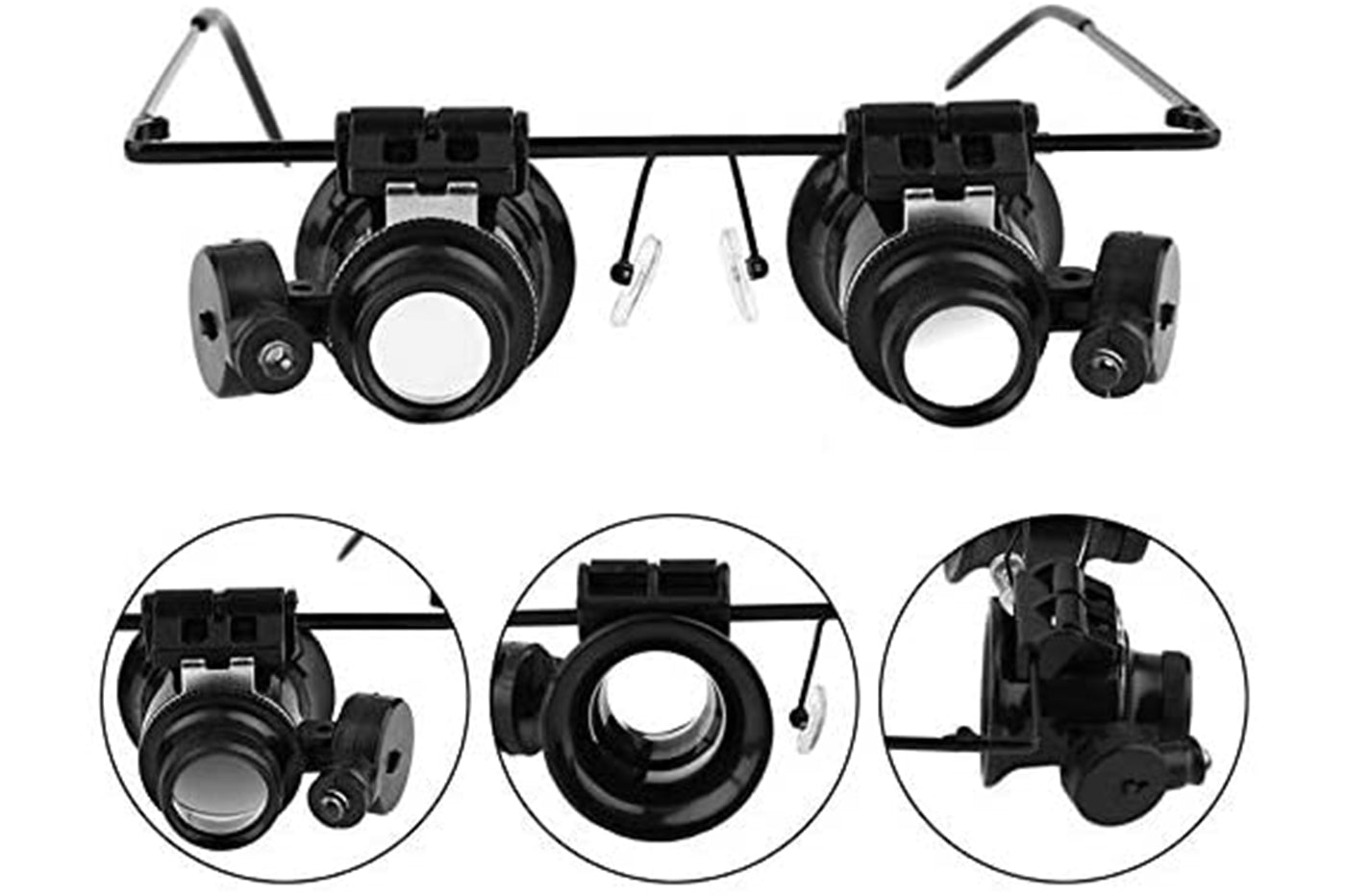 OCCHIALI LENTE INGRANDIMENTO 20X DOPPIO MONOCOLO PRECISIONE OCULARE LUCE LED