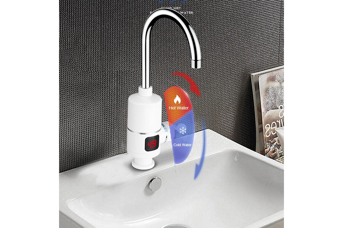 NUOVO RUBINETTO ELETTRICO SCALDABAGNO CALDAIA RISCALDATORE ACQUA CALDA MISCELATORE
