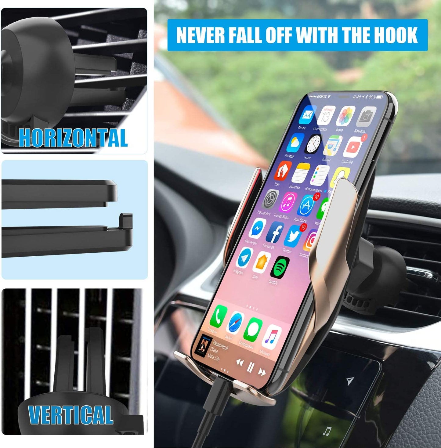 CARICATORE AUTO WIRELESS CON SENSORE INTELLIGENTE FISSAGGIO AUTOMATICO
