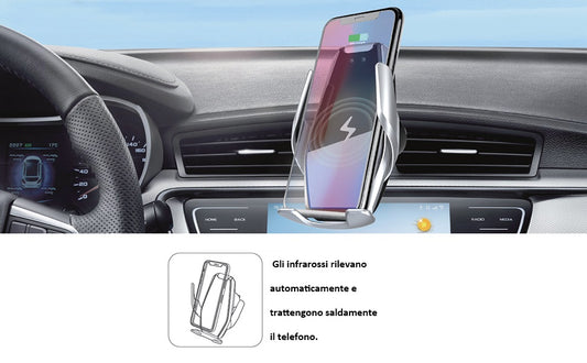 CARICATORE AUTO WIRELESS CON SENSORE INTELLIGENTE FISSAGGIO AUTOMATICO