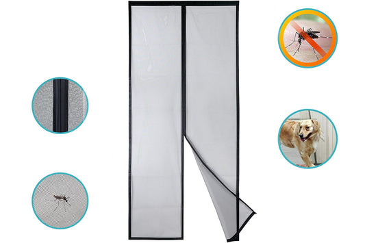 ZANZARIERA PORTAFINESTRA CHIUSURA MAGNETICA 240X140CM NERA ADESIVO DI FISSAGGIO