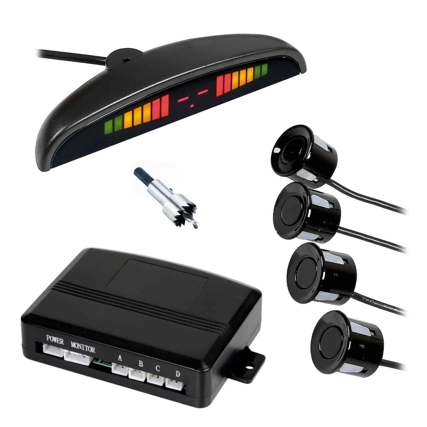 KIT 4 SENSORI DI PARCHEGGIO CON DISPLAY LED + SUONO COLORE NERO