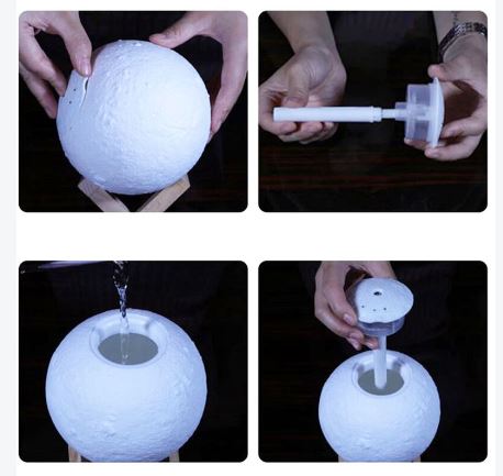 LAMPADA E DIFFUSORE AROMATERAPIA LUNA 3D CON SUPPORTO DA TAVOLO E RICARICA USB