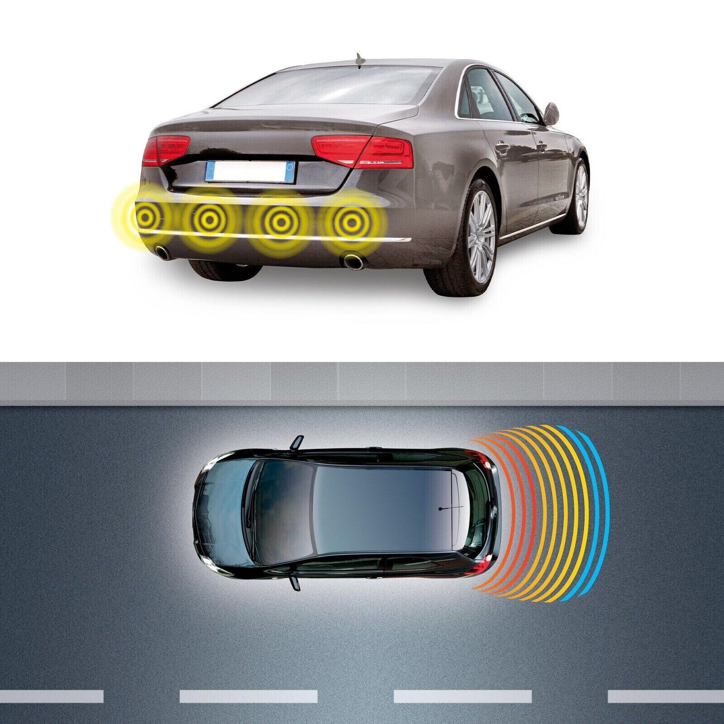 KIT 4 SENSORI DI PARCHEGGIO CON DISPLAY LED + SUONO COLORE NERO