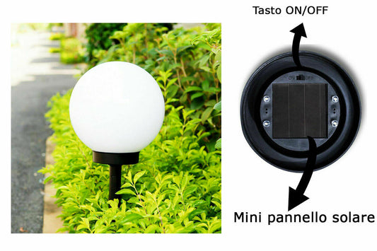 LAMPIONE SOLARE 1 LED GIARDINO 10 CM PICCHETTO 4 LAMPADE GLOBO ESTERNI