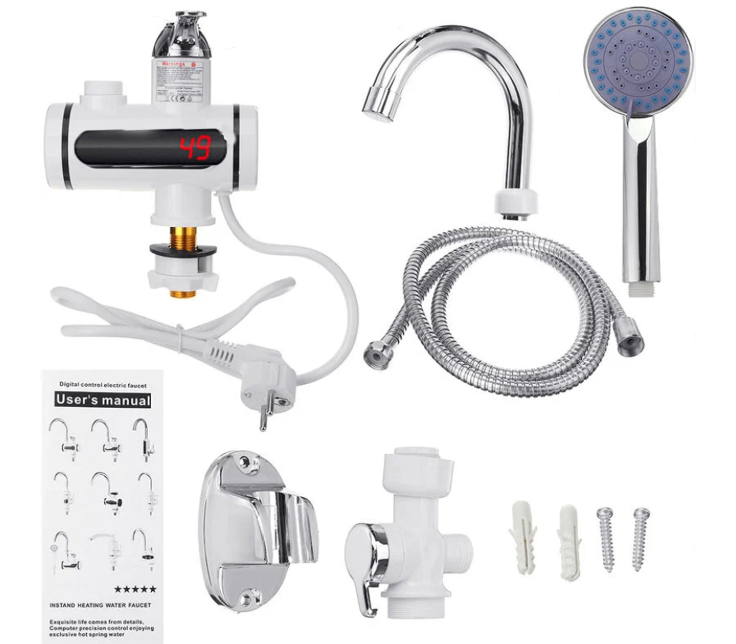 RUBINETTO ELETTRICO CALDAIA 3000W RISCALDATORE MISCELATORE ACQUA CALDA DOCCETTA
