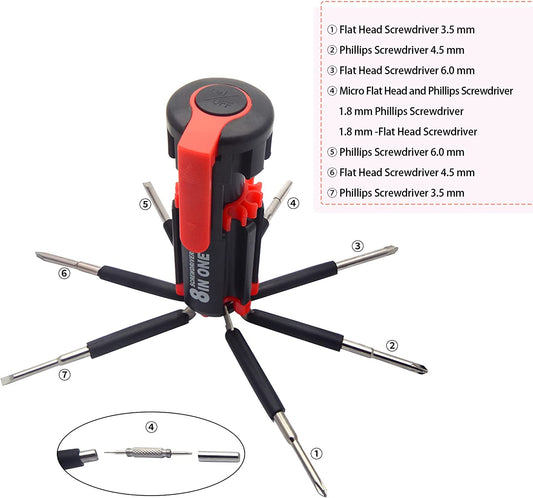 SET DI CACCIAVITI 8 IN 1 CON TORCIA A LED PER LAVORI FAI DA TE