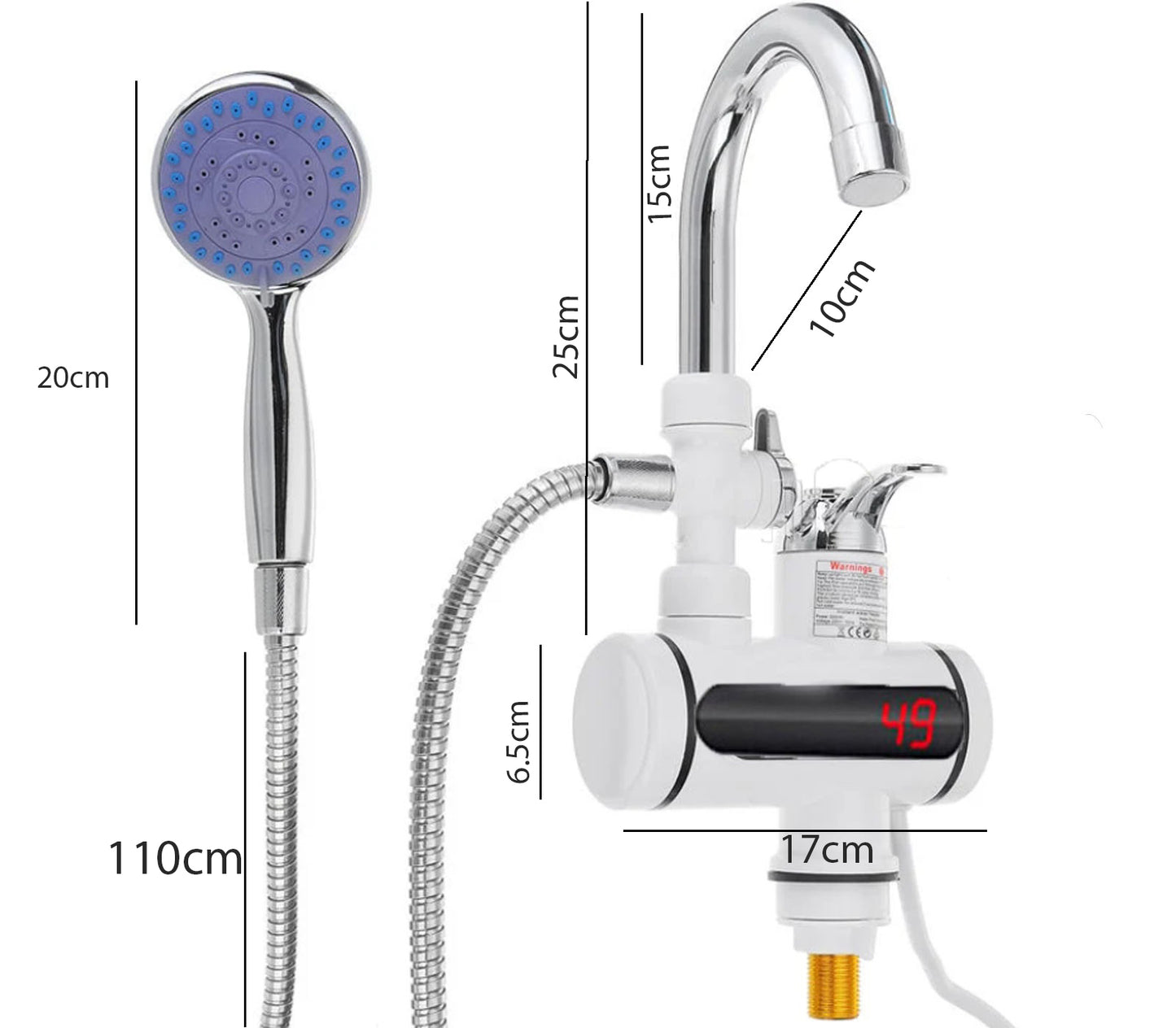 RUBINETTO ELETTRICO CALDAIA 3000W RISCALDATORE MISCELATORE ACQUA CALDA DOCCETTA