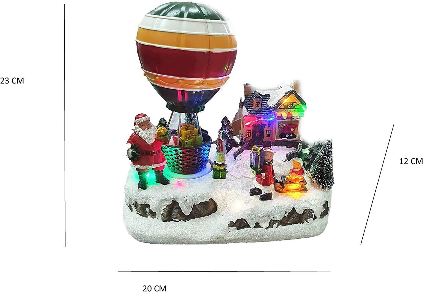 VILLAGGIO NATALIZIO CON MONGOLFIERA GIREVOLE, LUCI LED COLORATE E MUSICHE