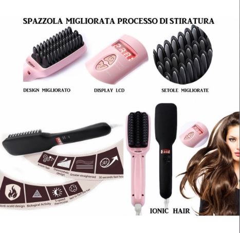 SPAZZOLA PIASTRA ELETTRICA RISCALDANTE IONICA DISPLAY LCD 2 IN 1 PTC HEATING SNODA LISCIA LISCIANTE CAPELLI
