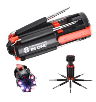 SET DI CACCIAVITI 8 IN 1 CON TORCIA A LED PER LAVORI FAI DA TE