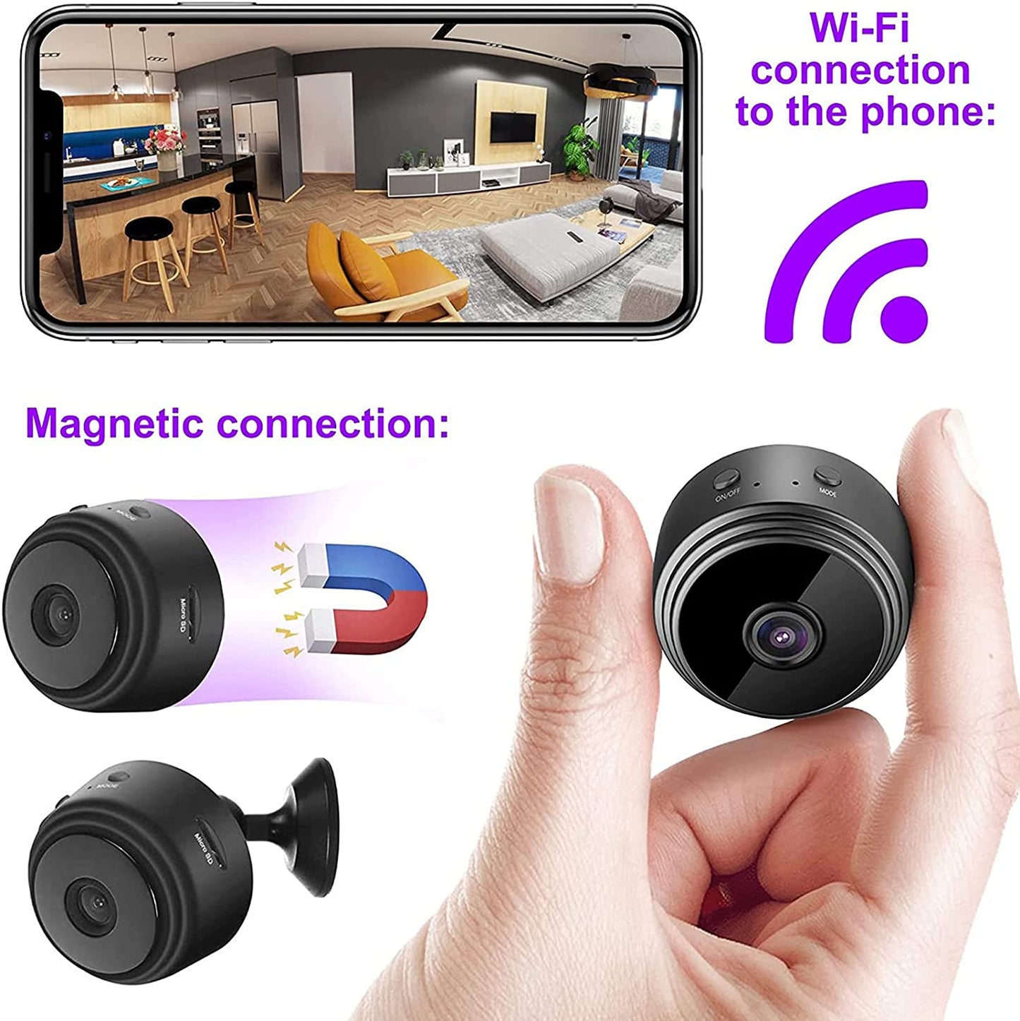 MINI TELECAMERA DI SICUREZZA PER INTERNI WIRELESS WI-FI 1080P HD CARICA USB CON VISIONE NOTTURNA