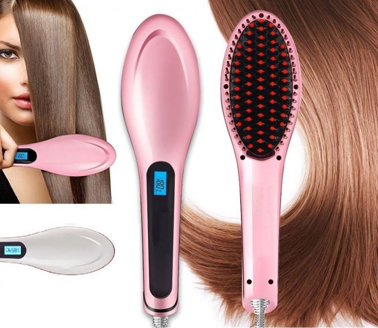 SPAZZOLA ELETTRICA PER CAPELLI LISCIANTE IONICA PIASTRA LISCIA SNODA DISPLAY LCD