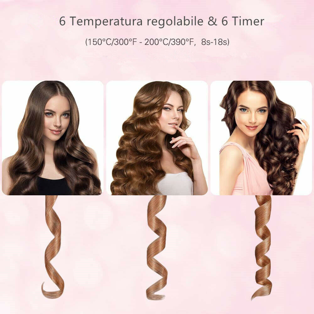 ARRICCIACAPELLI AUTOMATICO CURLER RICARICABILE USB DISPLAY LCD SENZA FILI HM7890