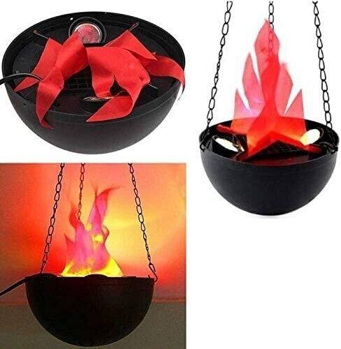LAMPADA EFFETTO FUOCO CON FIAMMA FINTA LUCI A LED ROSSE E CATENA A SOSPENSIONE