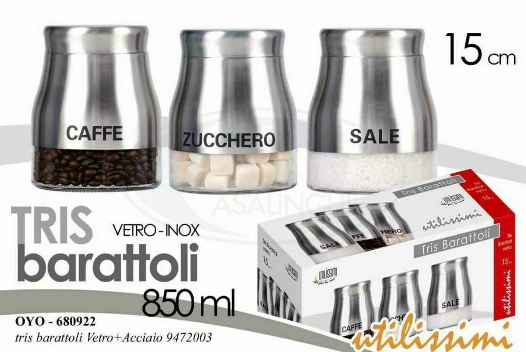 BARATTOLI SALE/ZUCCHERO/CAFFE 850 ML 15 CM IN ACCIAIO INOX