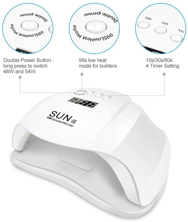 LAMPADA UV LED 54W ESSICCATORE PER UNGHIE CON 4 IMPOSTAZIONI DEL TIMER E SENSORE