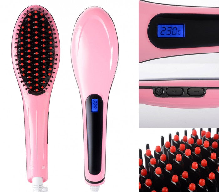 SPAZZOLA ELETTRICA PER CAPELLI LISCIANTE IONICA PIASTRA LISCIA SNODA DISPLAY LCD