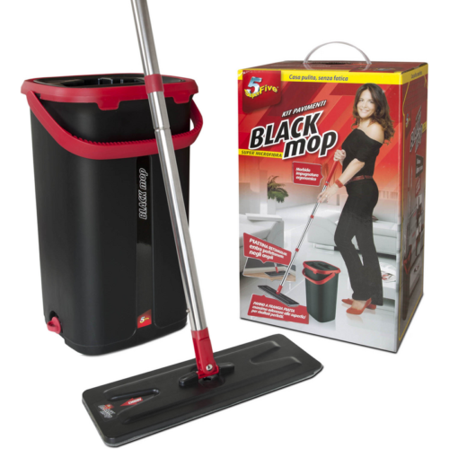 SUPERFIVE BLACK MOP KIT LAVAPAVIMENTI CON SISTEMA LAVA E ASCIUGA IN MICROFIBRA