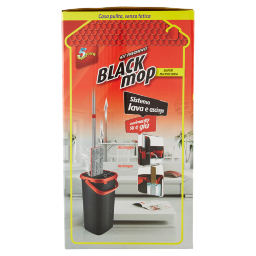 SUPERFIVE BLACK MOP KIT LAVAPAVIMENTI CON SISTEMA LAVA E ASCIUGA IN MICROFIBRA