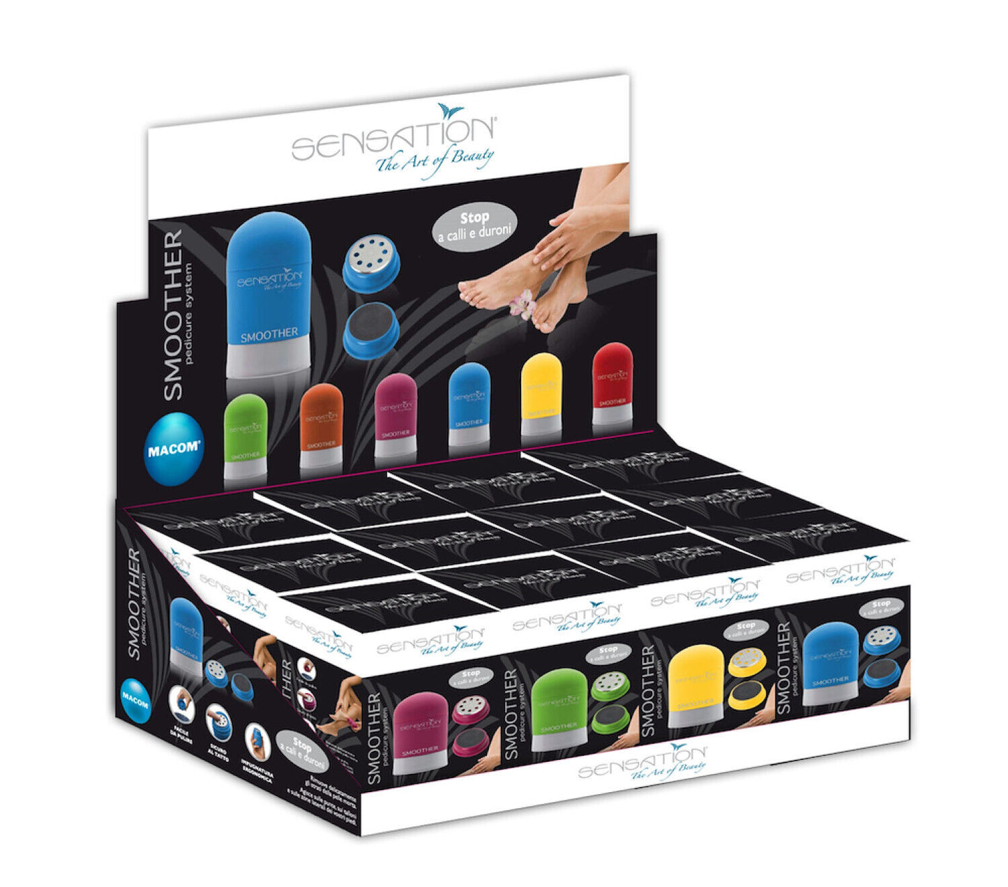 MACOM SENSATION 903 SMOOTHER LEVACALLI ELETTRICO. APPARECCHIO PEDICURE PER CALLI E DURONI, ACCIAIO INOSSIDABILE.