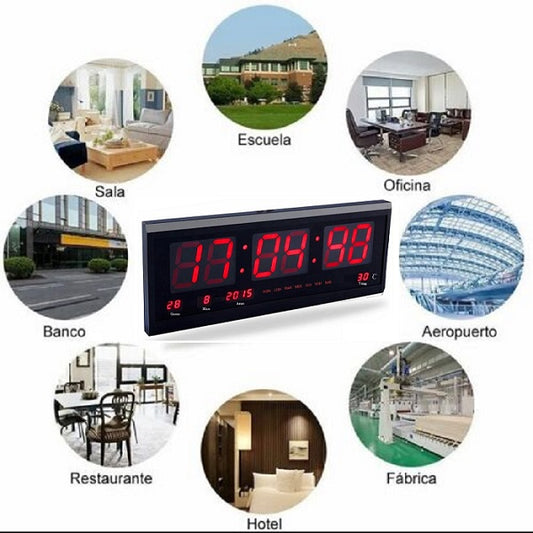OROLOGIO DIGITALE A LED DA PARETE CON DATARIO E TERMOSTATO SLIM DATA TEMPERATURA