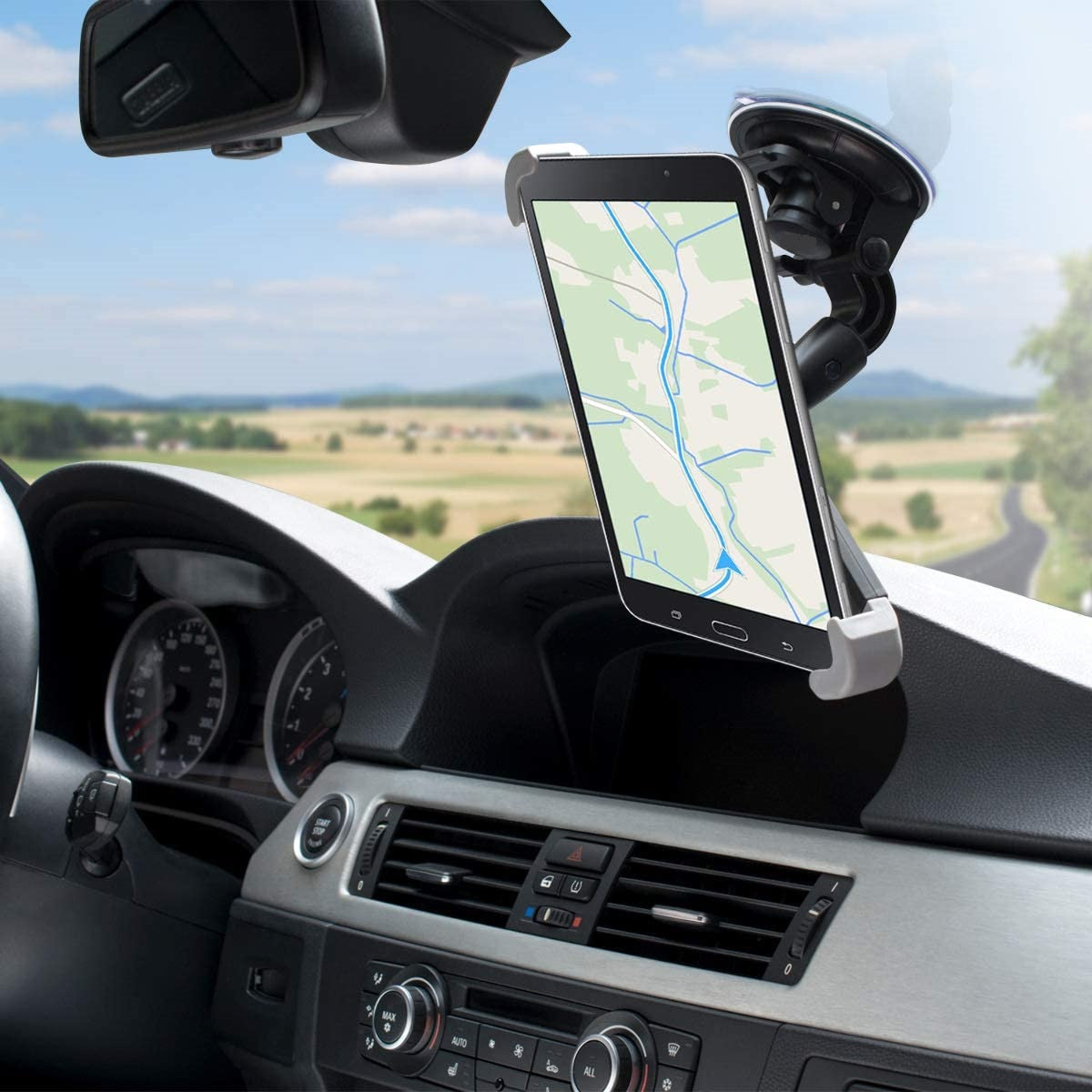 SUPPORTO TABLET 7-8" PER AUTO - REGOLABILE 21,0-27,0 CM ORIENTABILE 360° CON VENTOSA PER VETRO PARABREZZA E SUPERFICI LISCE - SOSTEGNO UNIVERSALE PER TAB IPAD